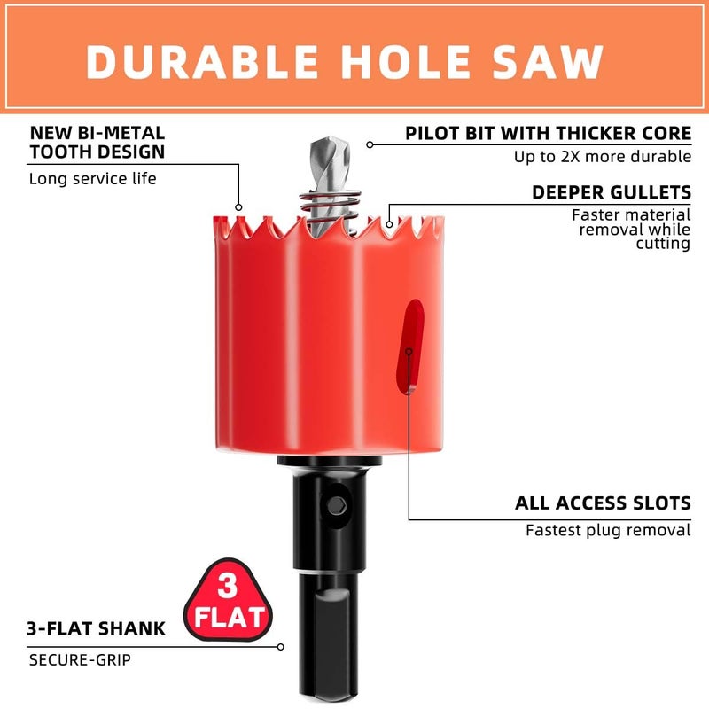 GARHWAL 1-1/2 in. Bi-Metal Hole Saw Drill Bits - Versatile and Durable Hole Cutter for Wood, Plywood, Plaster Drywall, Ceiling, Plastic Pipe, PVC and Thin Metal - Includes Arbor & Pilot Bit (38mm) - Image 2